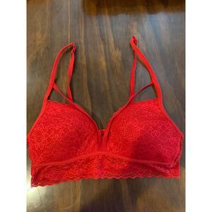 Victoria's Secret Medium Red Lace Double Front Strap Sexy Lace Bralette Bra EUC